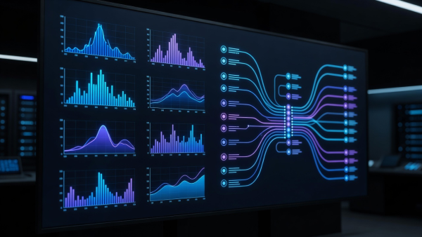 Analytics dashboard displaying synthetic data distribution and AI automation pipeline performance