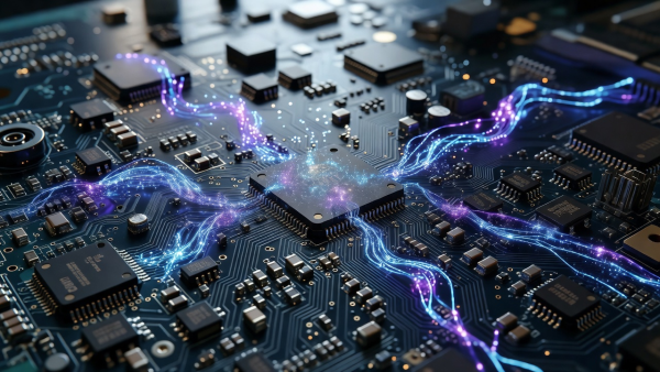 Electronic microchip circuit board hardware running artificial intelligence instructions