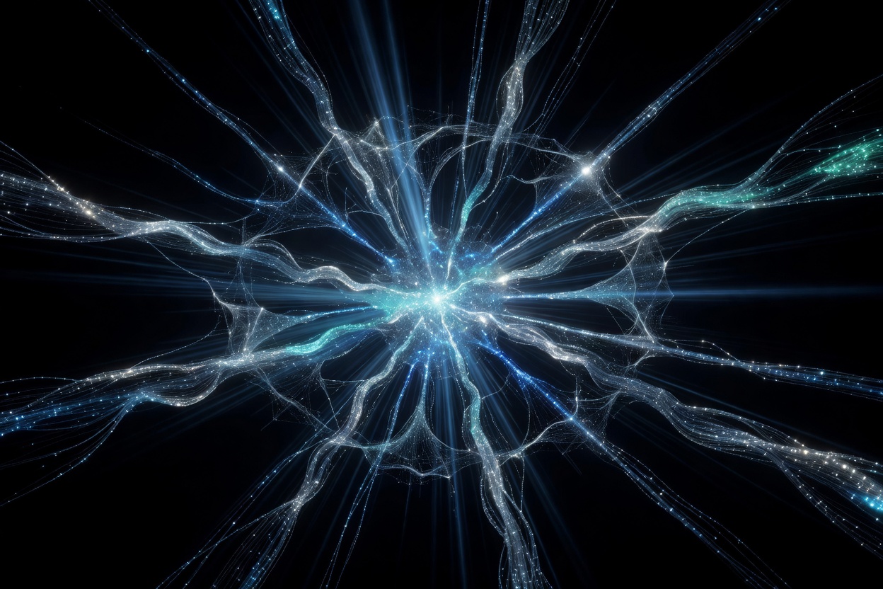 Futuristic digital neural network node visualization